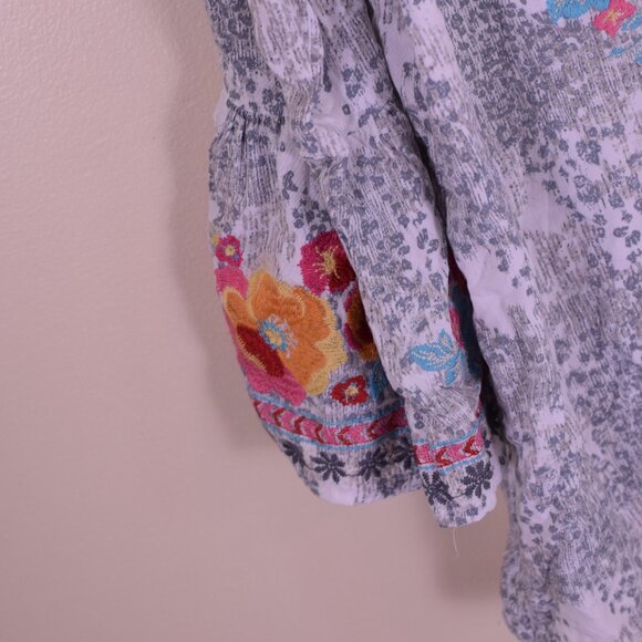 Savanna Jane Boho Floral Embroidered Bell Sleeve Top Bohemian Coastal - Size L - Picture 6 of 11